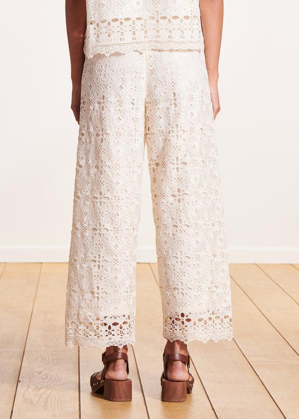 La Fée Maraboutée Pantalon Large écru à Taille Haute En Dentelle