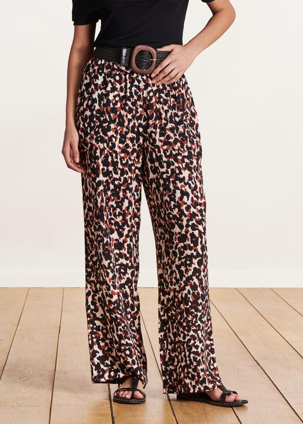 La Fée Maraboutée Pantalon Large Fluide Imprimé Léopard à Taille élastiquée