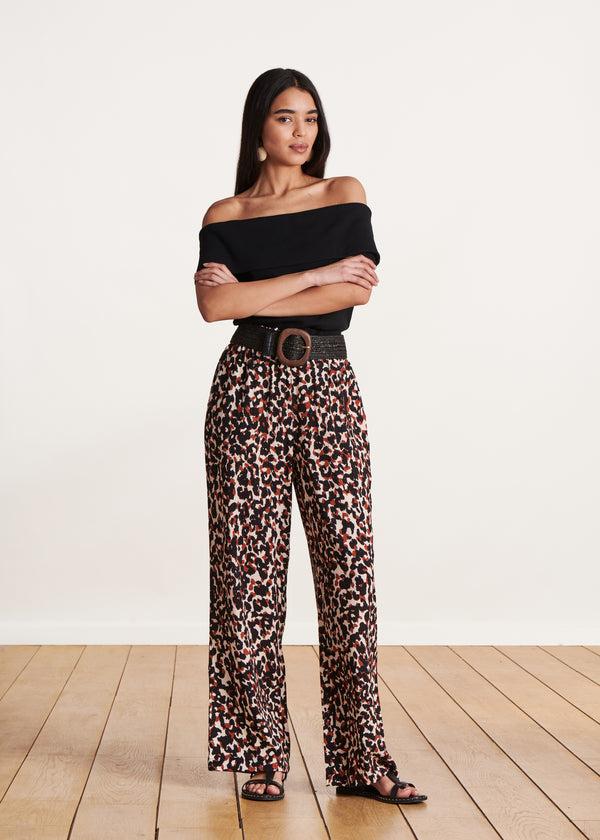 la fée maraboutée Pantalon large fluide imprimé léopard à taille élastiquée