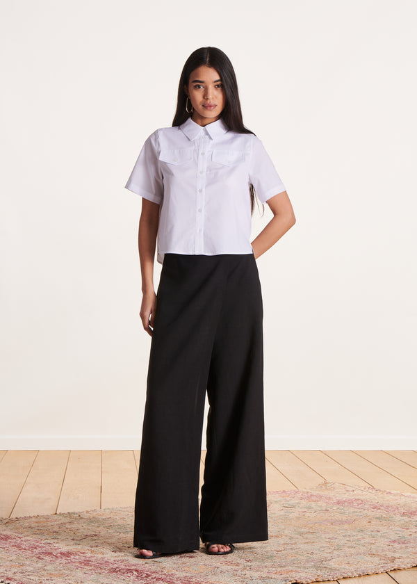 La Fée Maraboutée Pantalon Noir Large Avec Pan Taille Haute