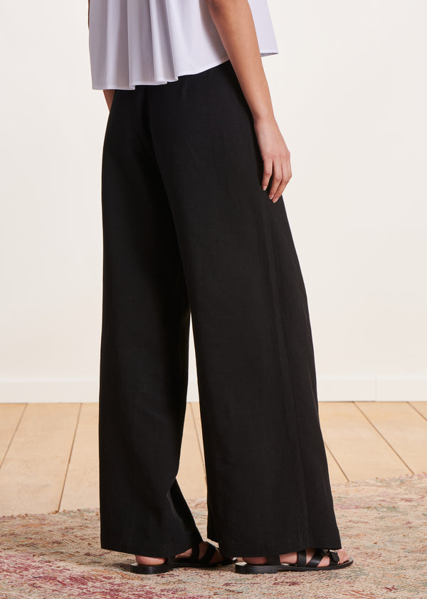 La Fée Maraboutée Pantalon Noir Large Avec Pan Taille Haute