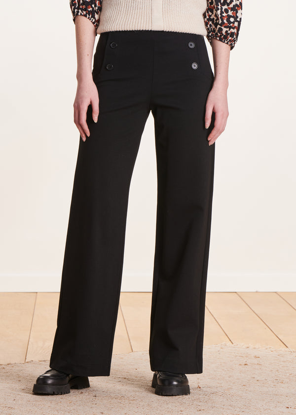 La Fée Maraboutée Pantalon Noir Large En Jersey Taille Haute