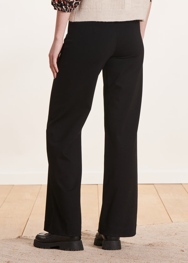 La Fée Maraboutée Pantalon Noir Large En Jersey Taille Haute