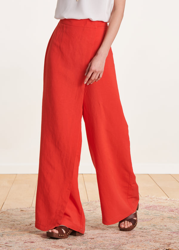 La Fée Maraboutée Pantalon Orange Large Avec Pan Taille Haute