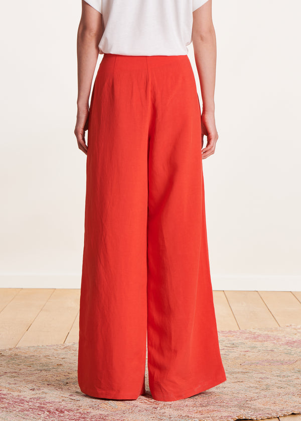 La Fée Maraboutée Pantalon Orange Large Avec Pan Taille Haute
