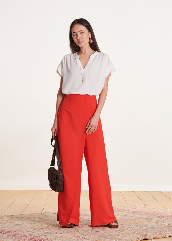 la fée maraboutée Pantalon orange large avec pan taille haute