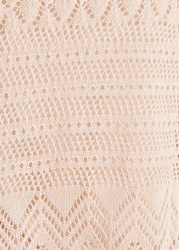 La Fée Maraboutée Pull Beige En Maille Crochet Manches Longues Col Rond