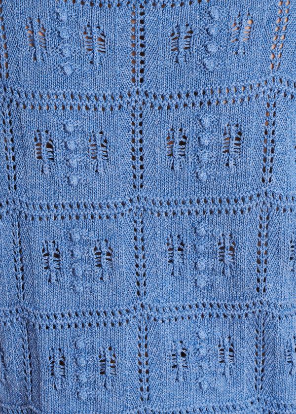 La Fée Maraboutée Pull Bleu à Manches Courtes En Maille Crochet