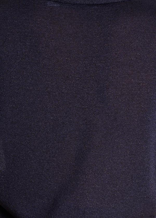 La Fée Maraboutée Pull Bleu Foncé Irisé Manches Courtes Et Col V