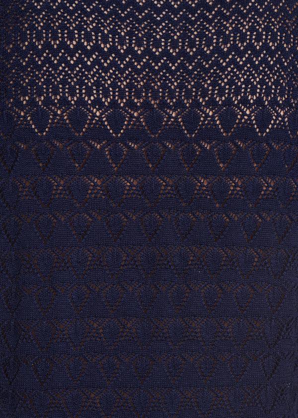 La Fée Maraboutée Pull Bleu Marine Manches Courtes En Maille Pointelle