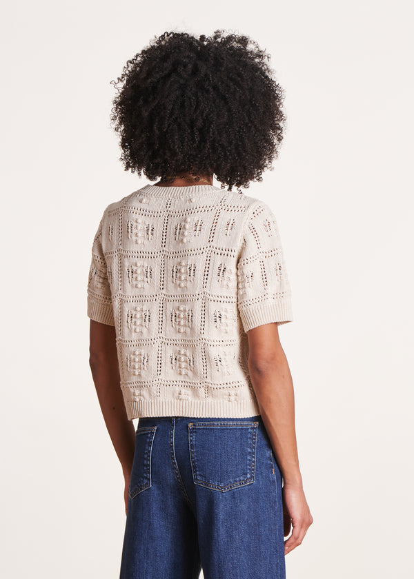La Fée Maraboutée Pull écru à Manches Courtes Maille Crochet