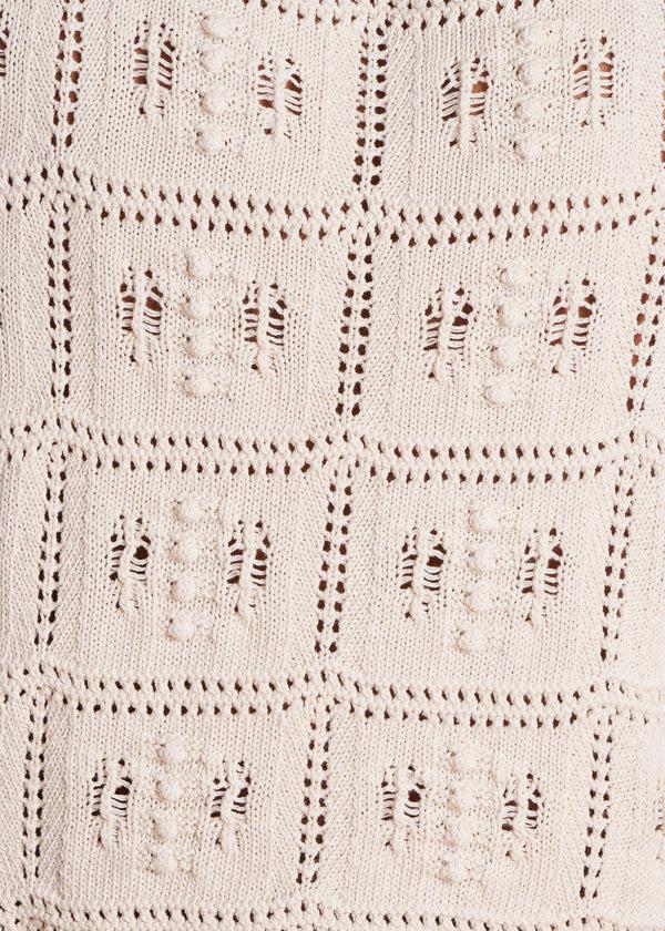 La Fée Maraboutée Pull écru à Manches Courtes Maille Crochet