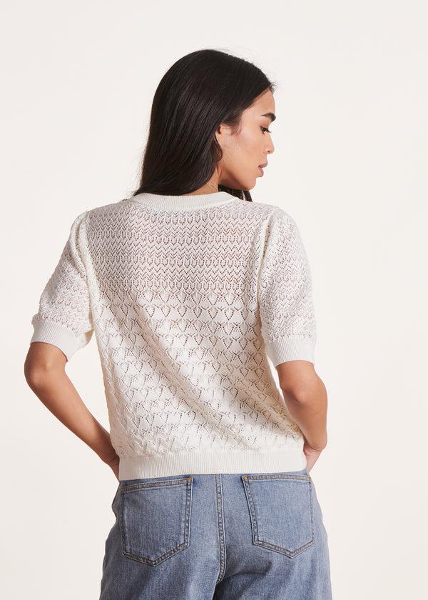 La Fée Maraboutée Pull écru Manches Courtes En Maille Pointelle
