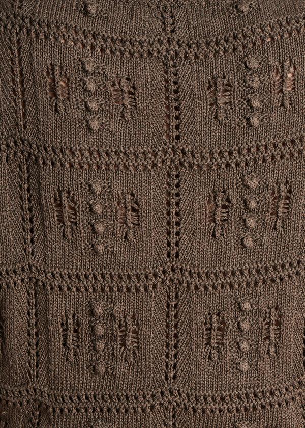 La Fée Maraboutée Pull Marron à Manches Courtes En Maille Crochet