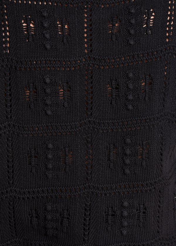 La Fée Maraboutée Pull Noir à Manches Courtes En Maille Crochet