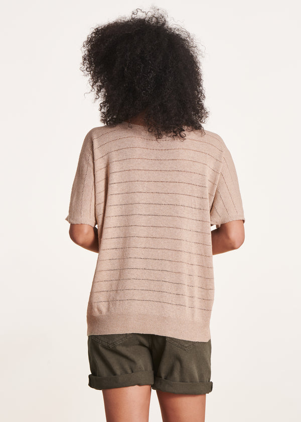 La Fée Maraboutée Pull Oversize Beige Ajouré à Col V