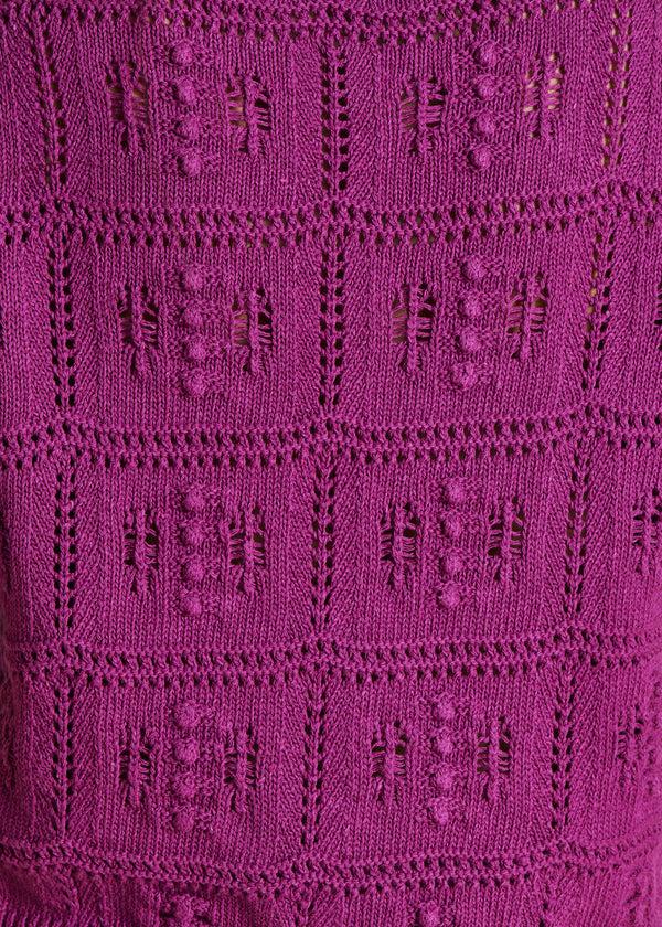 La Fée Maraboutée Pull Violet à Manches Courtes En Maille Crochet