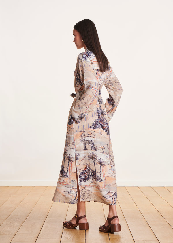 La Fée Maraboutée Robe Chemise Mi-longue Beige à Imprimé