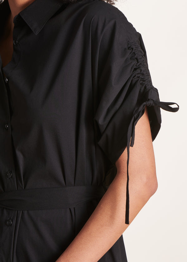 La Fée Maraboutée Robe Chemise Oversize Noire à Manches Courtes