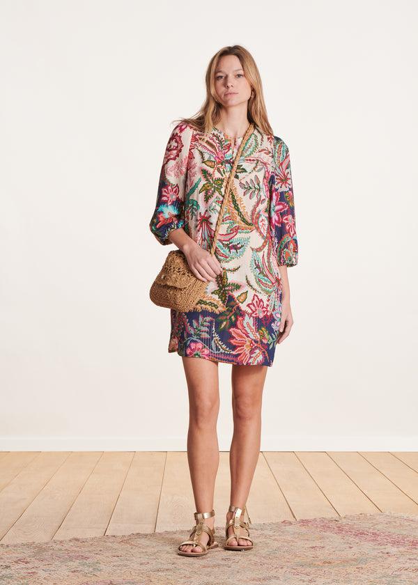 La Fée Maraboutée Robe Courte Ample à Imprimé Rose Et Bleu