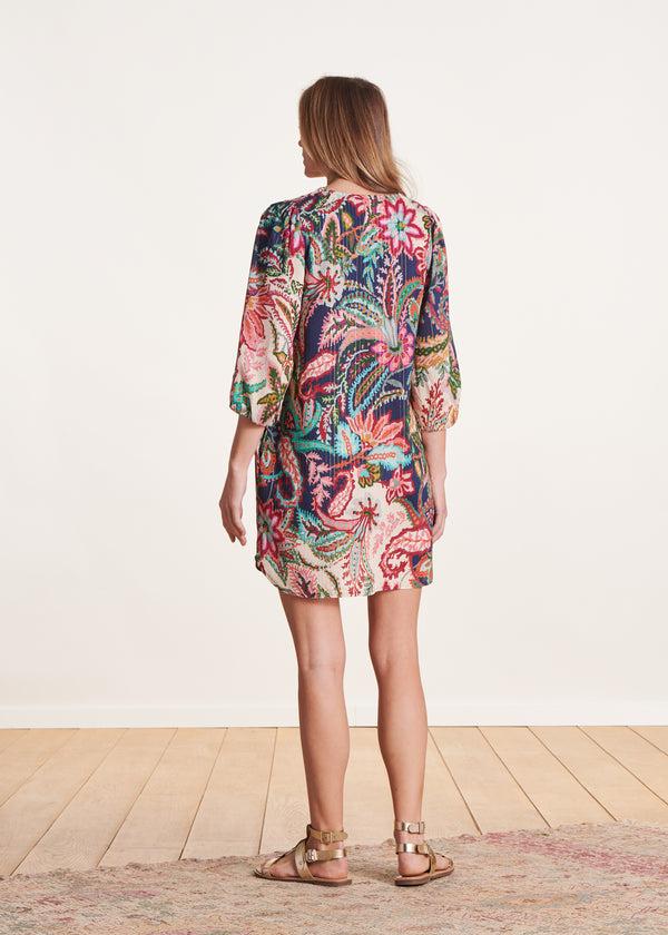 La Fée Maraboutée Robe Courte Ample à Imprimé Rose Et Bleu