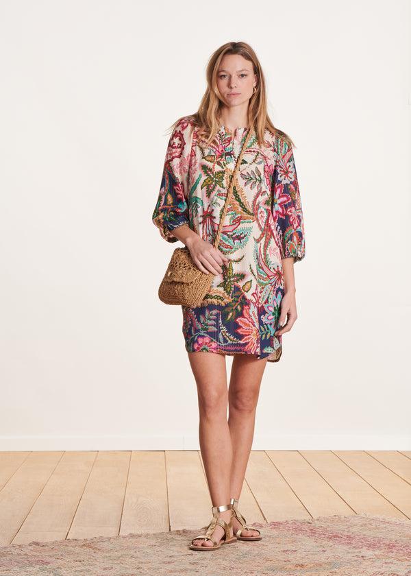 la fée maraboutée Robe courte ample à imprimé rose et bleu