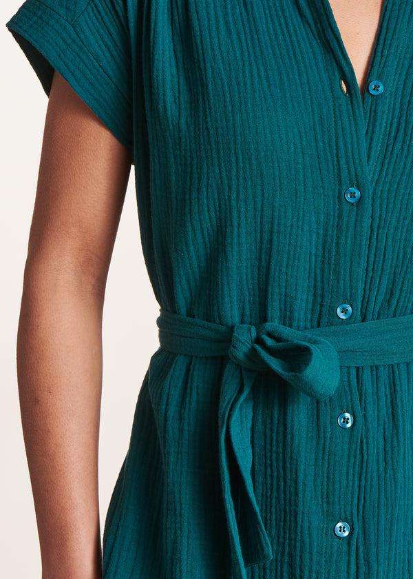 La Fée Maraboutée Robe Courte Bleu Canard En Gaze De Coton Biologique