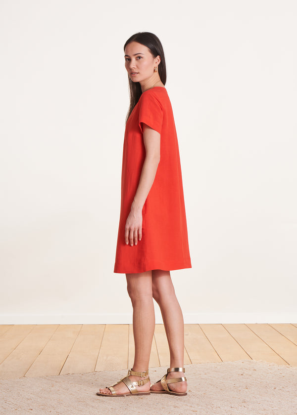 La Fée Maraboutée Robe Courte Droite Orange à Manches Courtes