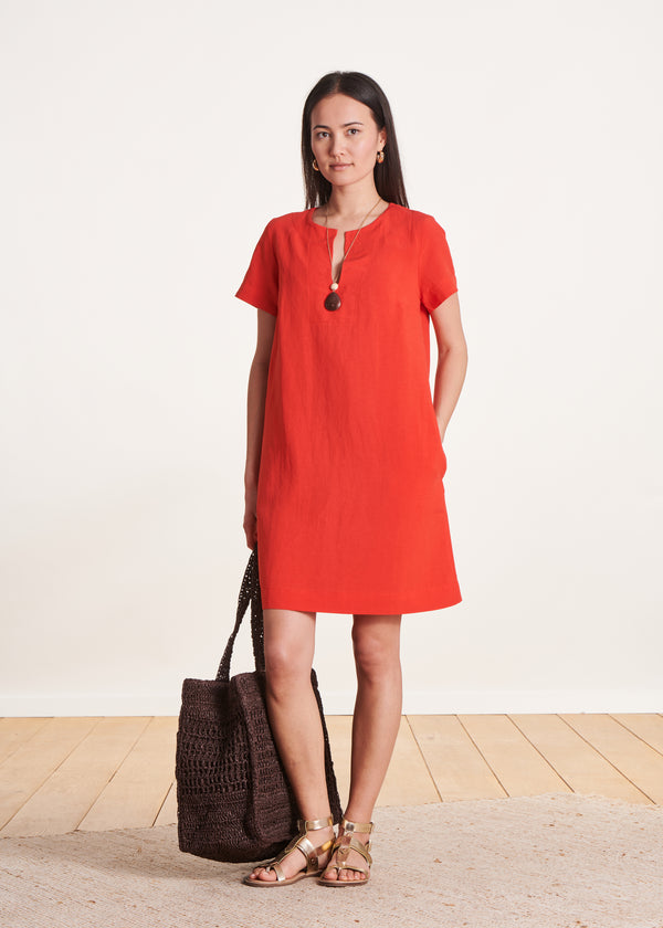 la fée maraboutée Robe courte droite orange à manches courtes