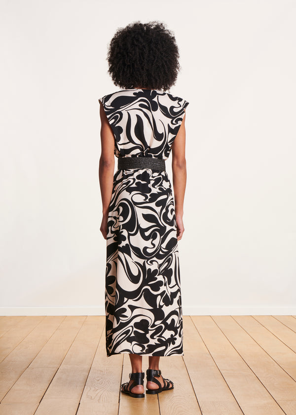 La Fée Maraboutée Robe Longue à Imprimé Noir Et Blanc Manches Courtes