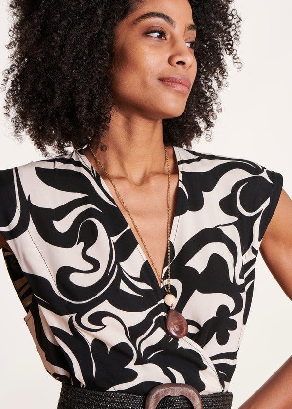 La Fée Maraboutée Robe Longue à Imprimé Noir Et Blanc Manches Courtes