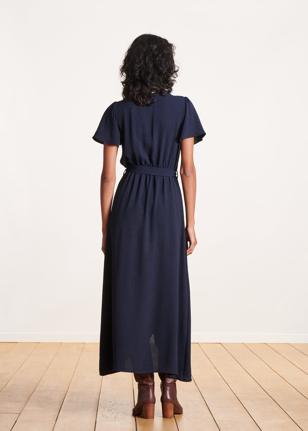 La Fée Maraboutée Robe Longue Bleu Marine Faux Portefeuille