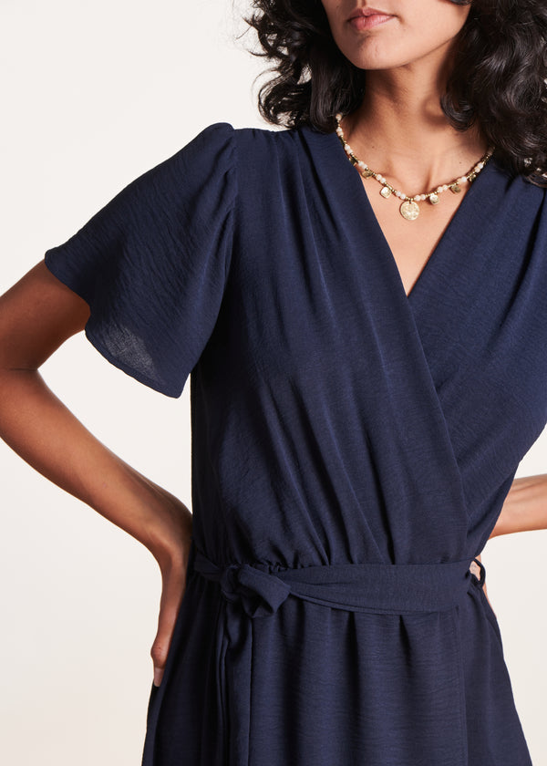 La Fée Maraboutée Robe Longue Bleu Marine Faux Portefeuille
