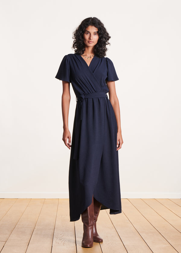 la fée maraboutée Robe longue bleu marine faux portefeuille