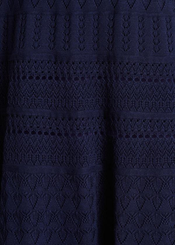 La Fée Maraboutée Robe Longue Bleu Marine Manches Courtes En Maille Pointelle