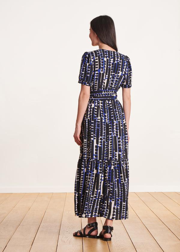 La Fée Maraboutée Robe Longue Bleue à Imprimé Manches Courtes