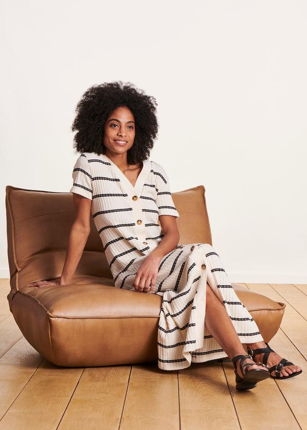 La Fée Maraboutée Robe Longue En Maille écrue Marinière En Coton Biologique