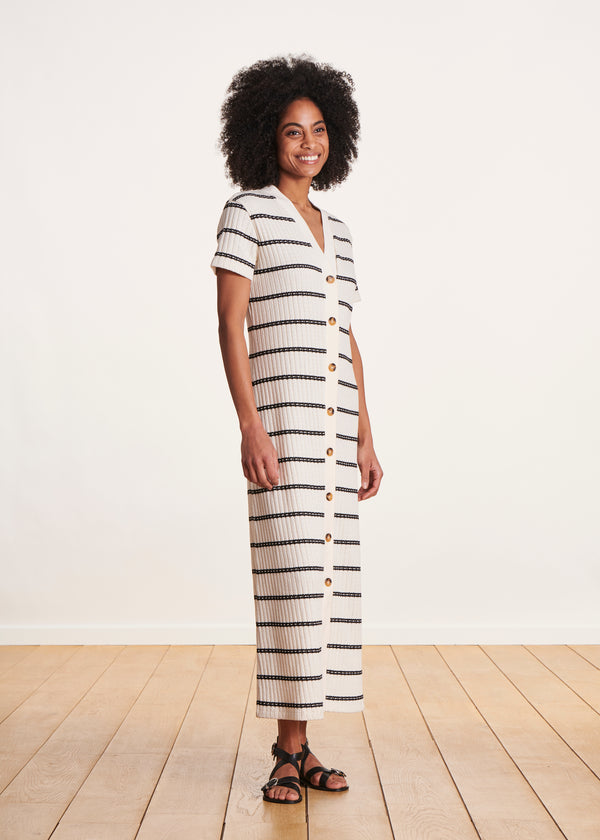 La Fée Maraboutée Robe Longue En Maille écrue Marinière En Coton Biologique