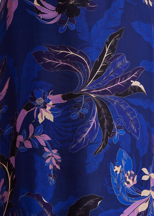 La Fée Maraboutée Robe Longue En Voile Viscose/soie Bleu à Imprimé