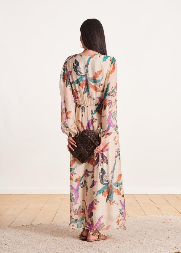 La Fée Maraboutée Robe Longue En Voile Viscose/soie écru à Imprimé