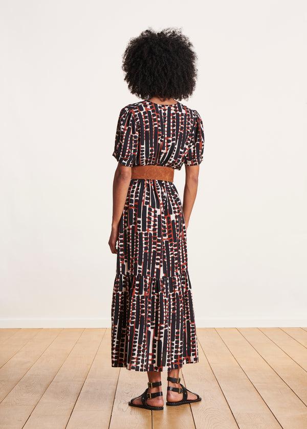 La Fée Maraboutée Robe Longue Marron à Imprimé Manches Courtes