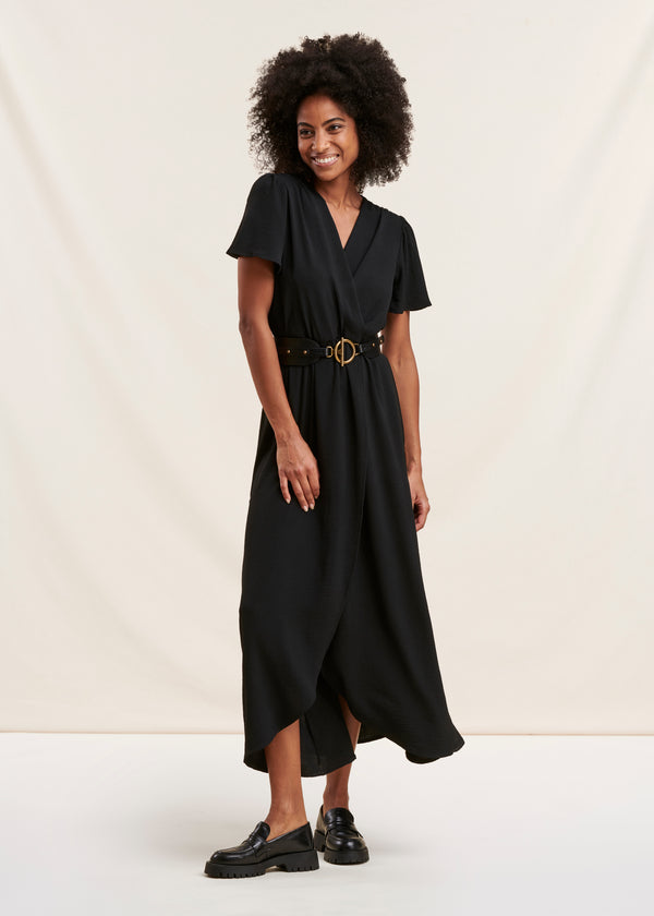 la fée maraboutée Robe longue noire faux portefeuille