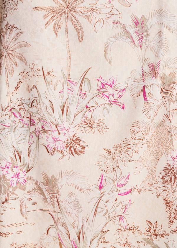 La Fée Maraboutée Robe Longue Portefeuille Beige à Imprimé Manches Courtes