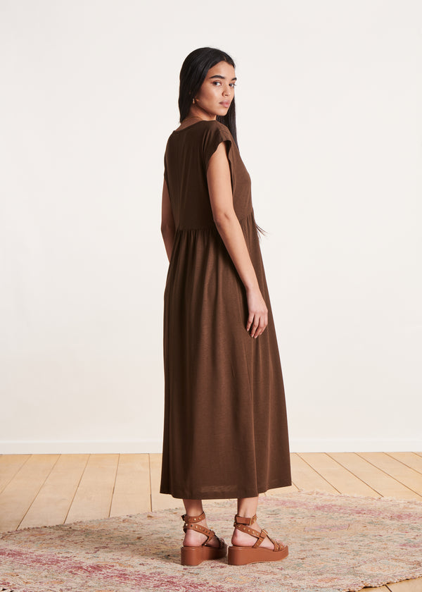 La Fée Maraboutée Robe Mi-longue Col V Marron En Lyocell