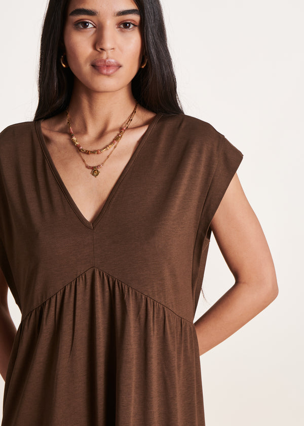 La Fée Maraboutée Robe Mi-longue Col V Marron En Lyocell
