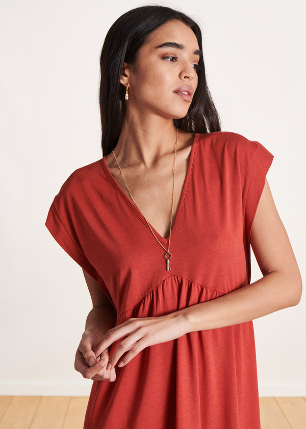 La Fée Maraboutée Robe Mi-longue Col V Rouge En Lyocell