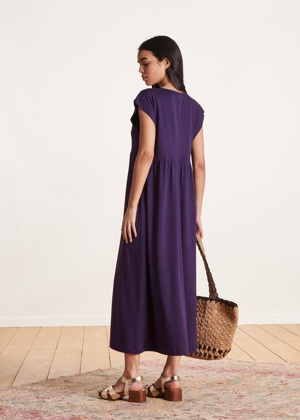 La Fée Maraboutée Robe Mi-longue Fluide Prune Manches Courtes
