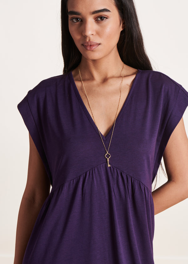 La Fée Maraboutée Robe Mi-longue Fluide Prune Manches Courtes