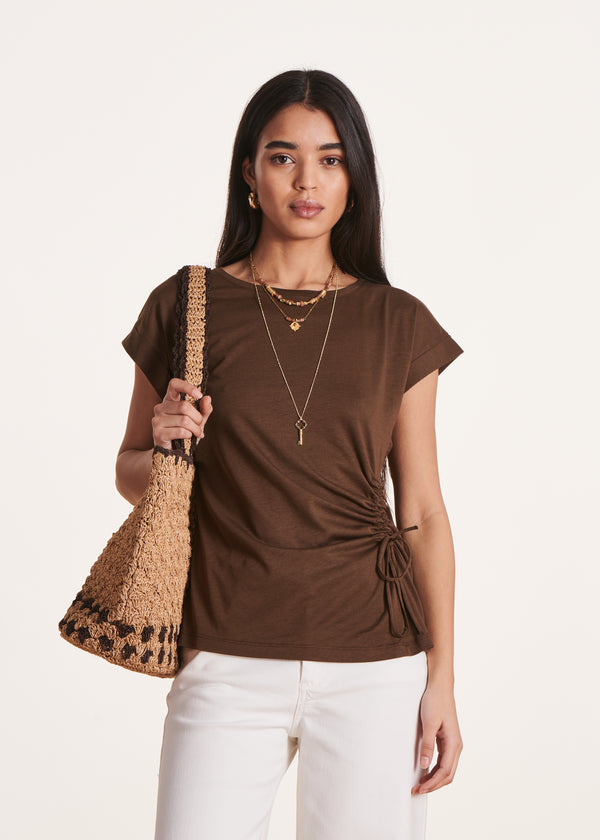 la fée maraboutée T-shirt marron à manches courtes en lyocell