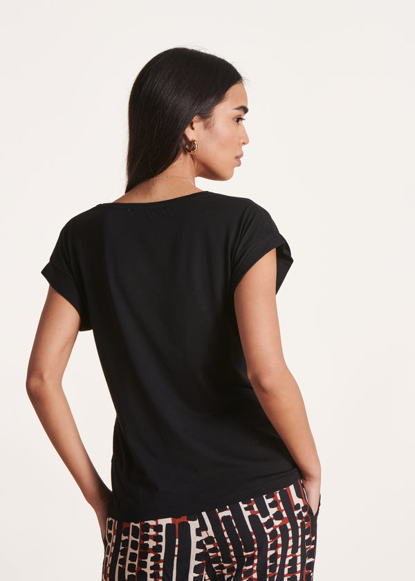 La Fée Maraboutée T-shirt Noir à Manches Courtes En Lyocell